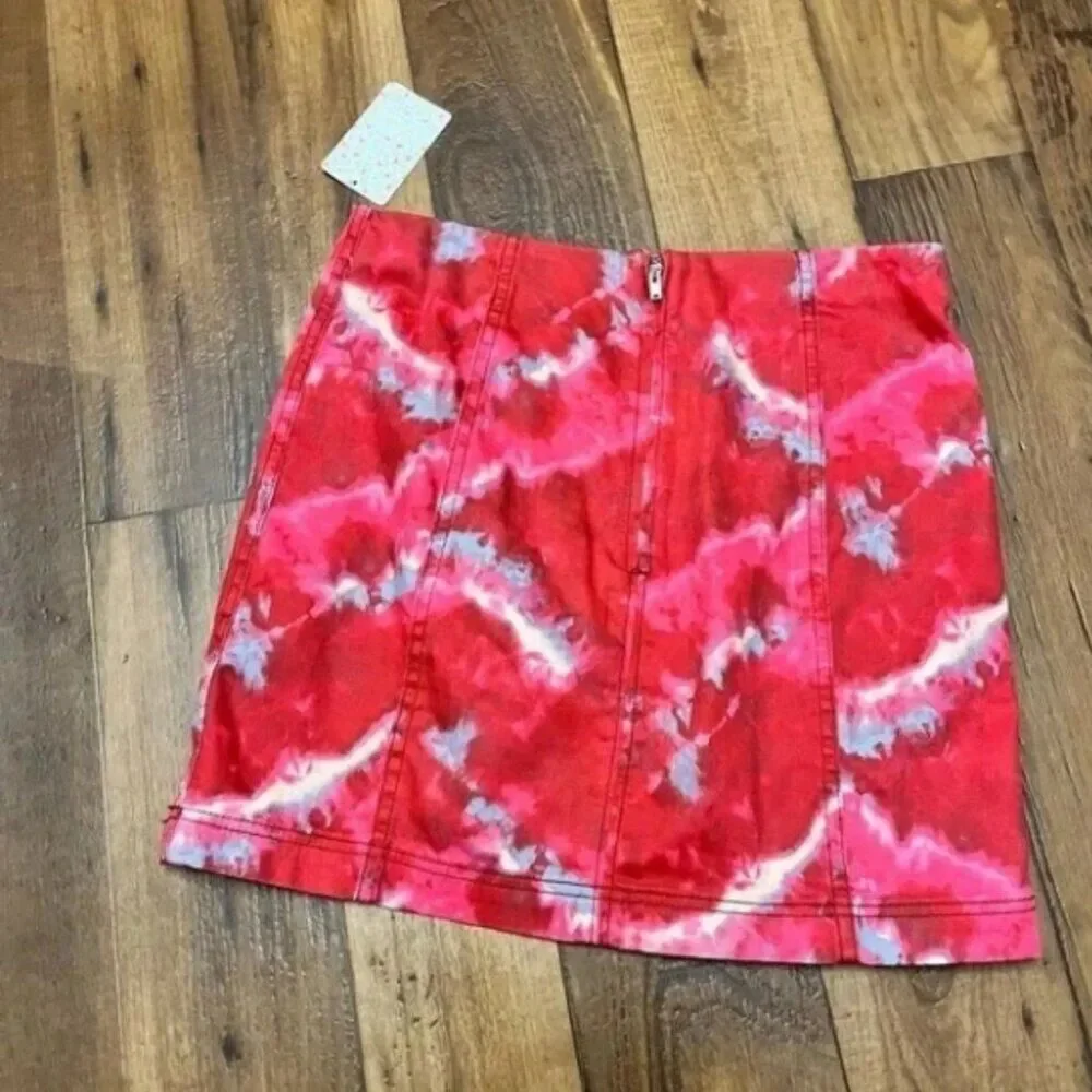 Free People Flamingo Flame pink tie dye mini skirt Size 10